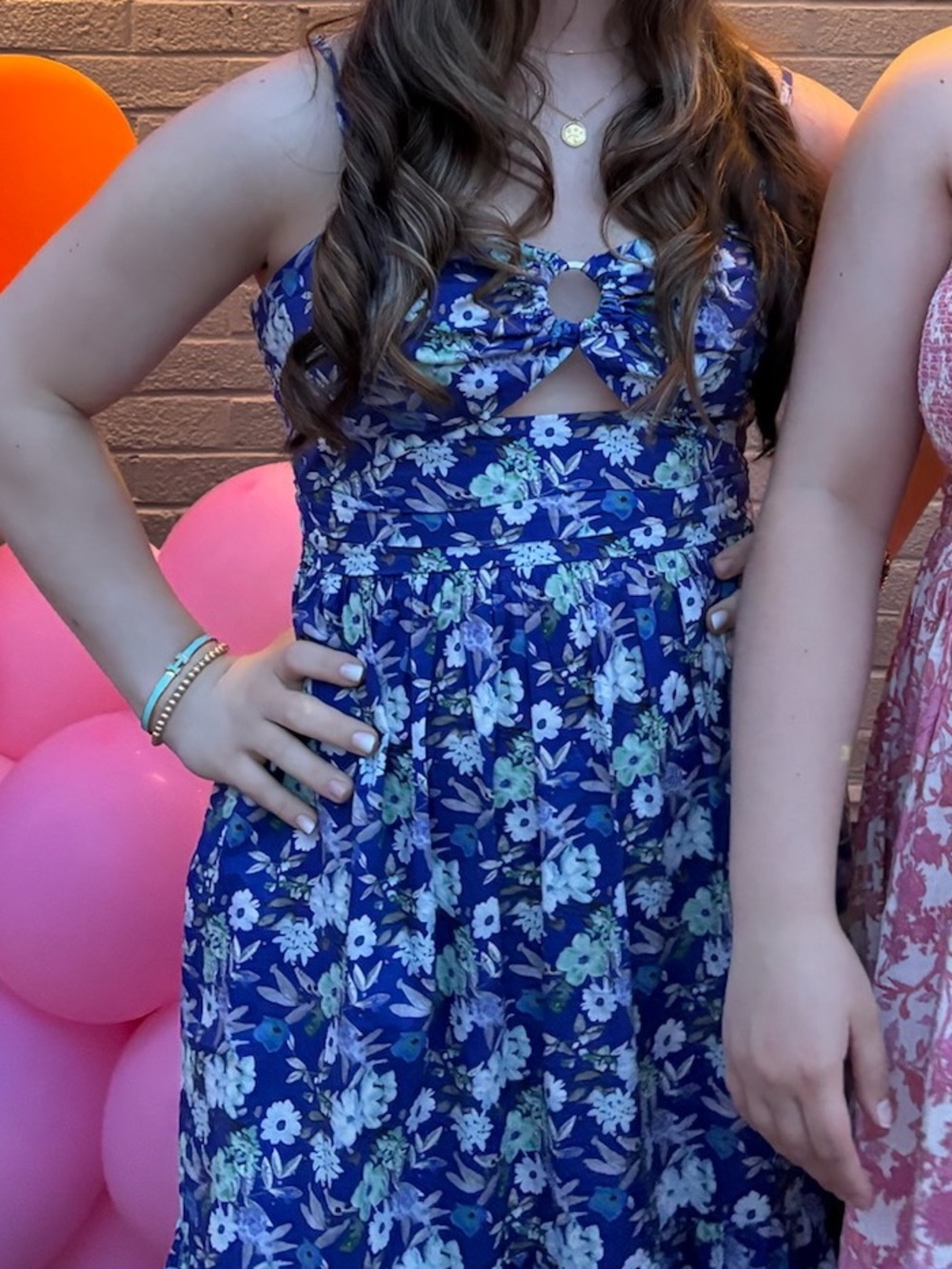 FORE Blue Floral Cotton Tiered Maxi Dress w Cutout Ring Detail